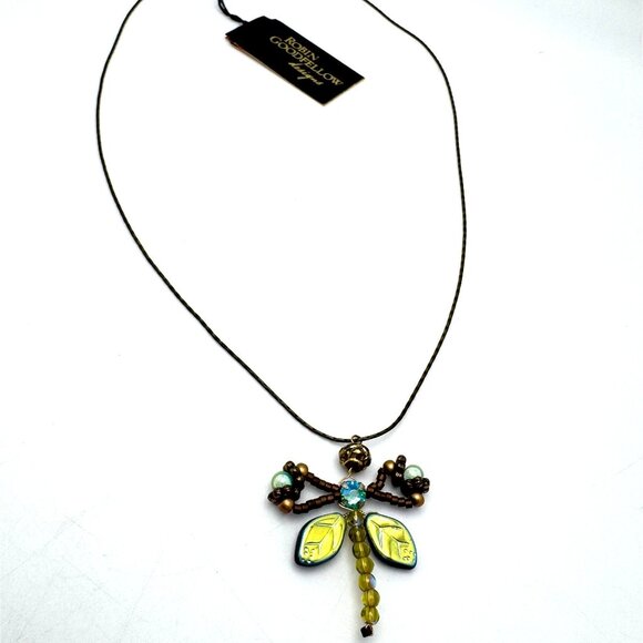 Robin Goodfellow Designs Dragonfly Pendant Necklace Swarovski Crystals Beads - Picture 2 of 6
